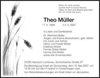 Traueranzeige von Theo Müller von HNA
