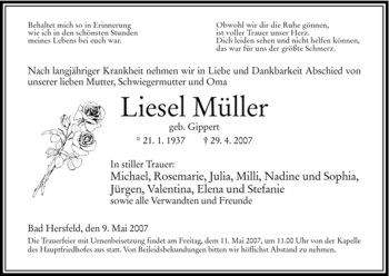 Traueranzeige von Liesel Müller von HNA