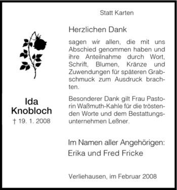 Traueranzeige von Ida Knobloch von HNA