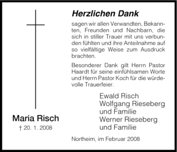 Traueranzeige von Maria Risch von HNA