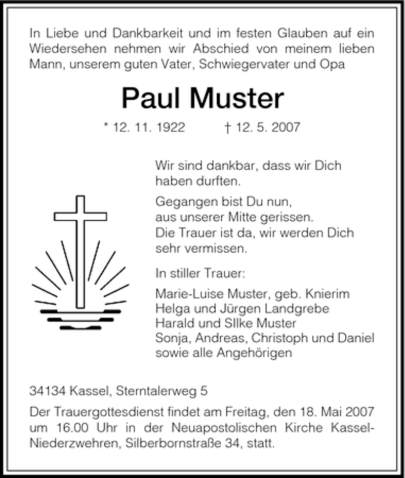 Traueranzeigen von Paul Muster | Trauer.HNA.de