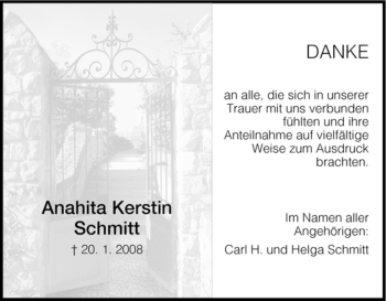 Traueranzeige von Anahita Kerstin Schmitt von HNA