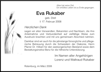 Traueranzeige von Eva Rukaber von HNA