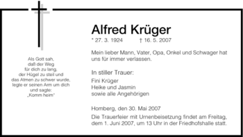Traueranzeige von Alfred Krüger von HNA
