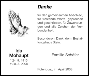 Traueranzeige von Ida Mohaupt von HNA