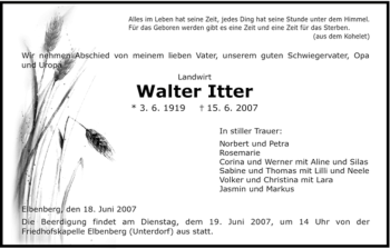 Traueranzeige von Walter Itter von HNA