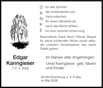 Traueranzeige von Edgar Kanngieser von HNA