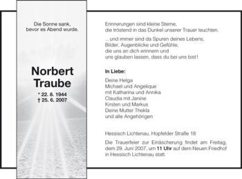 Traueranzeige von Norbert Traube von HNA