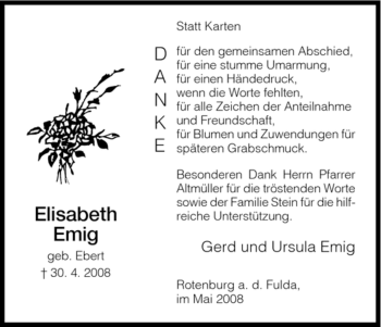 Traueranzeige von Elisabeth Emig von HNA