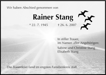 Traueranzeige von Rainer Stang von HNA