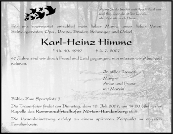 Traueranzeige von Karl-Heinz Himme von HNA