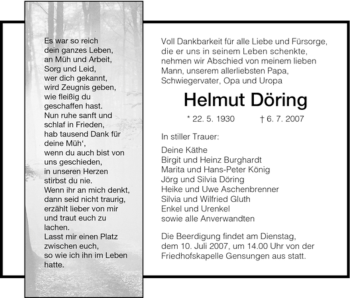 Traueranzeige von Helmut Döring von HNA