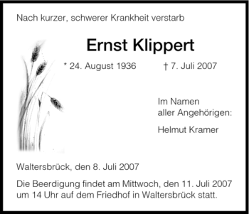 Traueranzeige von Ernst Klippert von HNA