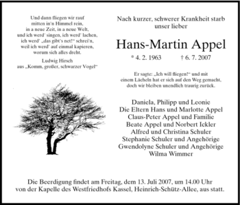 Traueranzeige von Hans-Martin Appel von HNA