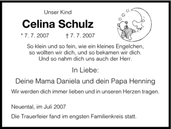 Traueranzeige von Celina Schulz von HNA