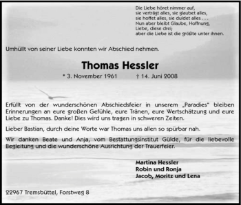 Traueranzeige von Thomas Hessler von HNA