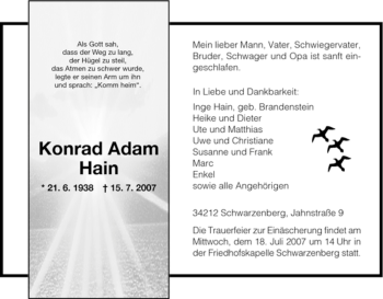 Traueranzeige von Konrad Adam von HNA