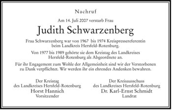 Traueranzeige von Judith Schwarzenberg von HNA