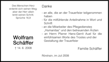 Traueranzeige von Wolfram Schäffer von HNA