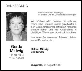 Traueranzeige von Gerda Midwig von HNA