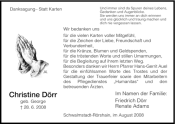 Traueranzeige von Christine Dörr von HNA