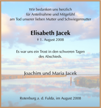 Traueranzeige von Elisabeth Jacek von HNA