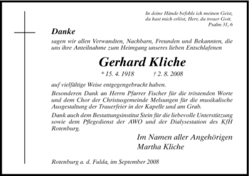 Traueranzeige von Gerhard Kliche von HNA