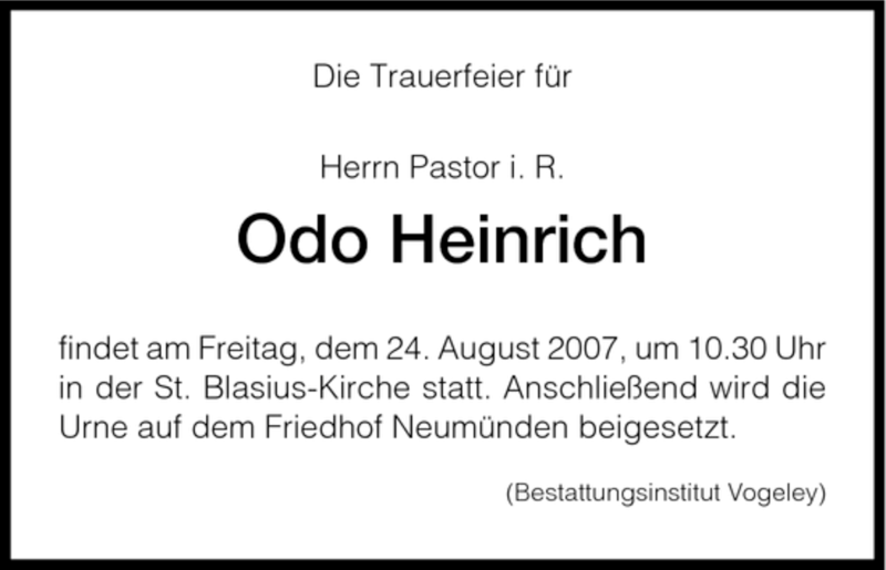  Traueranzeige für Odo Heinrich vom 21.08.2007 aus HNA