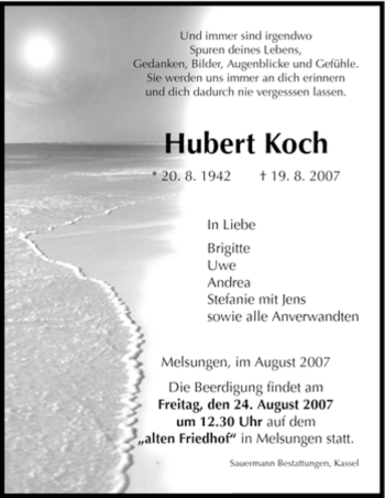 Traueranzeige von Hubert Koch von HNA