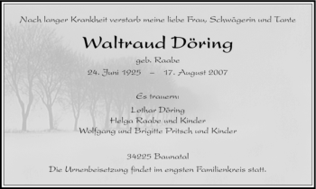 Traueranzeige von Waltraud Döring von HNA