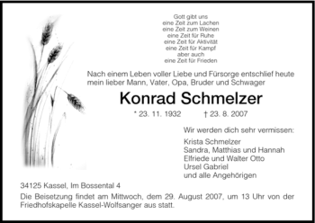 Traueranzeige von Konrad Schmelzer von HNA
