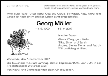 Traueranzeige von Georg Moeller von HNA