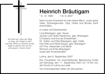 Traueranzeige von Heinrich Braeutigam von HNA