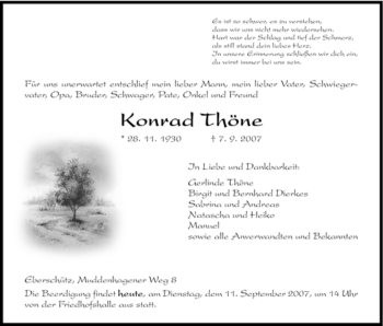 Traueranzeige von Konrad Thöne von HNA