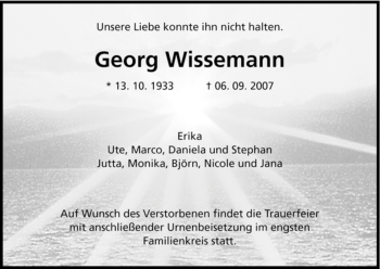 Traueranzeige von Georg Wissemann von HNA