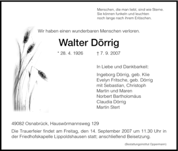 Traueranzeige von Walter Dörrig von HNA