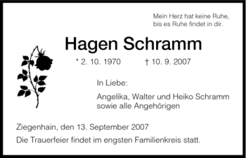 Traueranzeige von Hagen Schramm von HNA