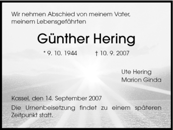 Traueranzeige von Günther Hering von HNA