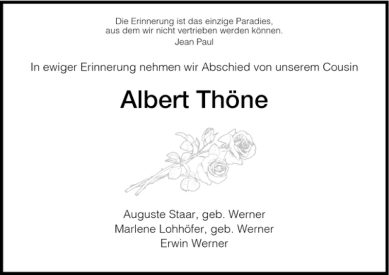  Traueranzeige für Albert Thoene vom 03.10.2007 aus HNA