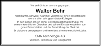 Traueranzeige von Walter Behr von HNA