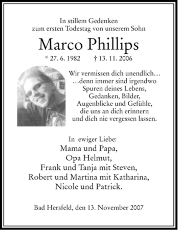 Traueranzeige von Marco Phillips von HNA