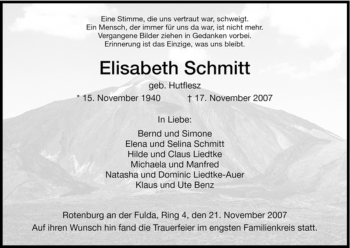 Traueranzeige von Elisabeth Schmitt von HNA