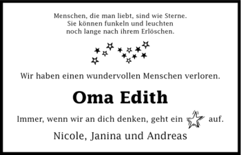 Traueranzeige von Oma Edith von HNA