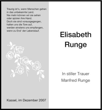 Traueranzeige von Elisabeth Runge von HNA