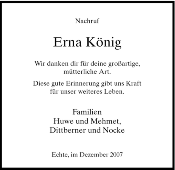 Traueranzeige von Erna Koenig von HNA