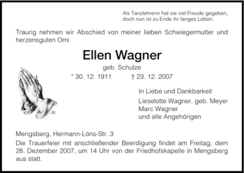 Traueranzeige von Ellen Wagner von HNA