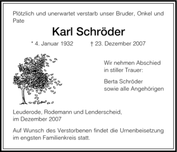 Traueranzeige von Karl Schröder von HNA