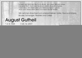 Traueranzeige von August Gutheil von HNA