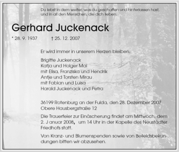 Traueranzeige von Gerhard Juckenack von HNA