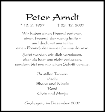 Traueranzeige von Peter Arndt von HNA